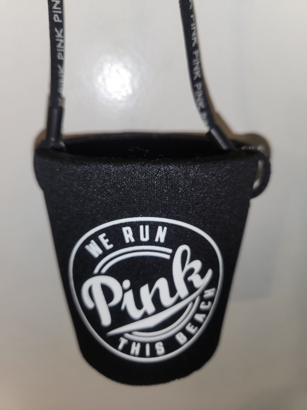 PINK Victoria's Secret Black Neoprene Crossbody Cup Holder with White Logo